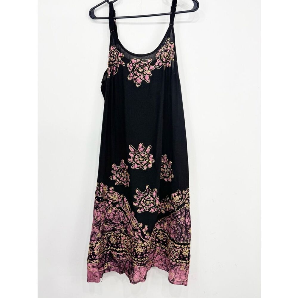 Mille Gabrielle Black Tie Dye Pink Embroidered Stitch Sparkle Boho Tank Dress